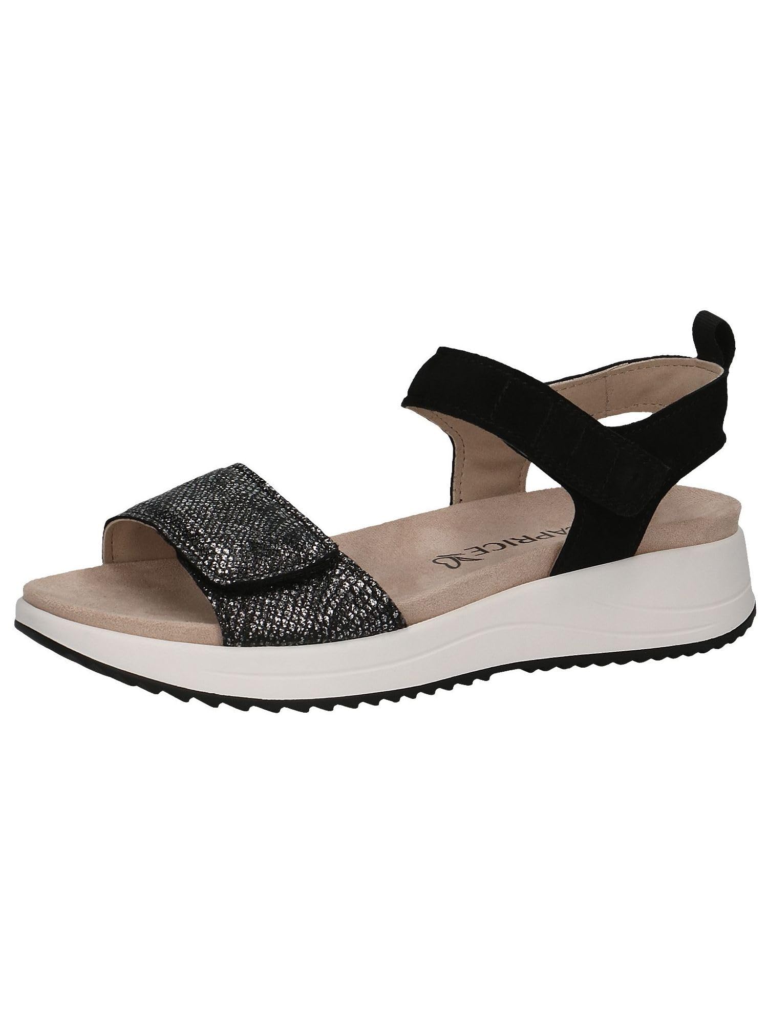CAPRICE Women Sandals flat Leather with Hook-and-Loop Closure, Black (Black Comb), 6.5 UK