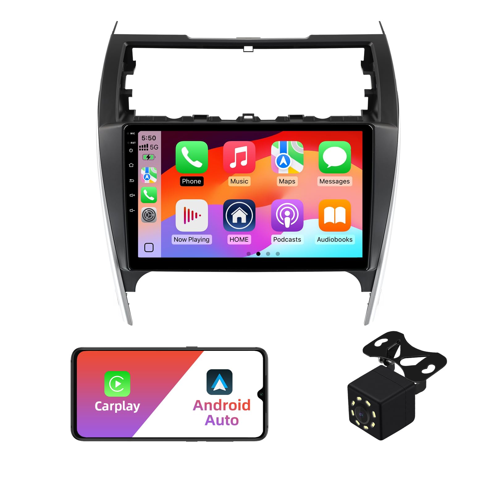 2+32G Android 12 Double Din Car Stereo for Toyota Camry 2012-2014 with 10.1 Inch Touchscreen Radio Built-in Wireless Carplay/Android Auto/GPS/