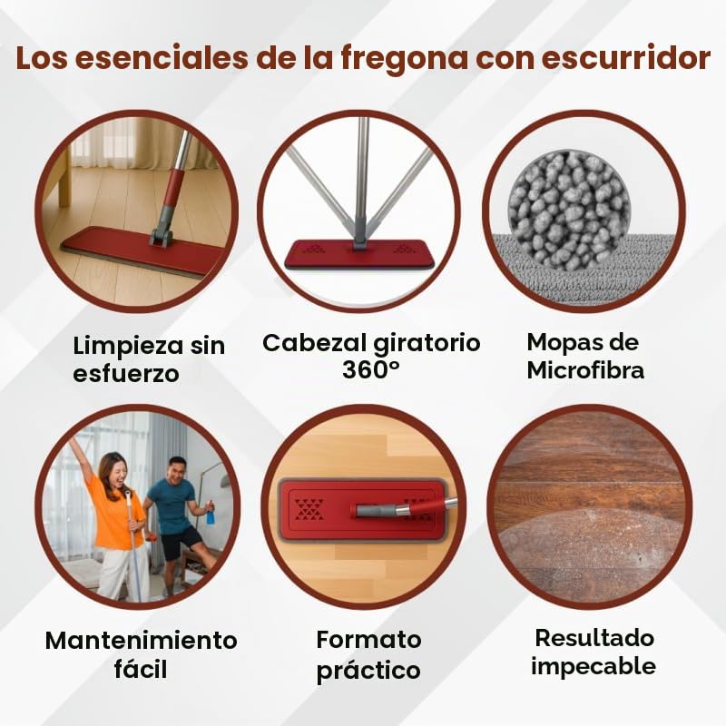 VENTEO Escoba Escurridor Extra grande con cabeza giratoria 360° | Cubo doble compartimento de limpieza y estorbado | 4 fregonas de microfibra lavable | Mango XL 130 cm con rótula con clips