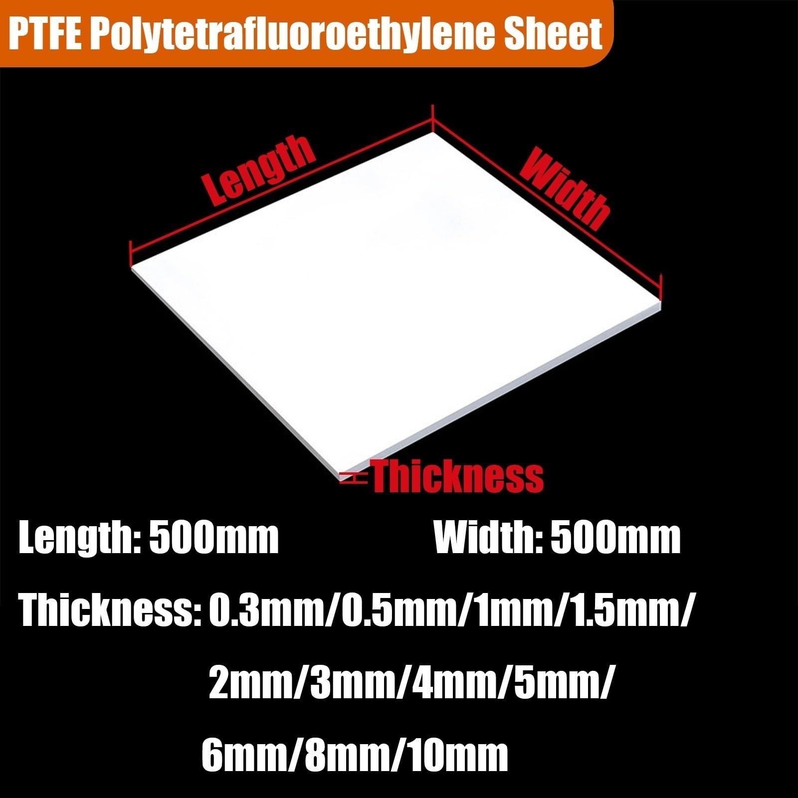 PTFE-Teflonfolie 500x500mm, reine Kunststoffplatte, 0.3-10mm | Hitze- und chemikalienbeständig für Dichtungen, Isolierungen und Lager(500x500x6mm)