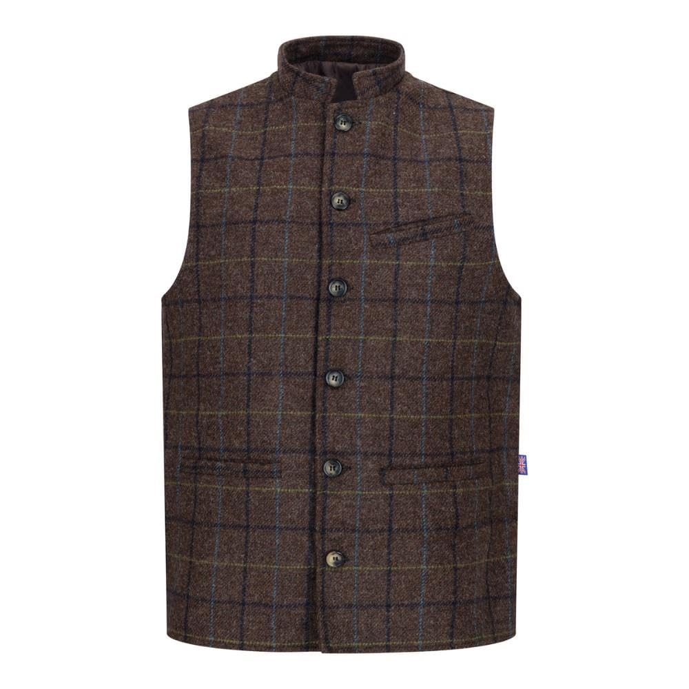 WALKER AND HAWKES - Men's Abraham Moon Tweed Nehru Waistcoat - Oak Brown - Medium