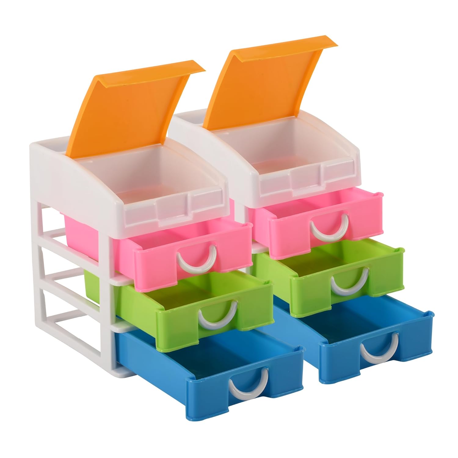 Urbane Home Pack of 2 Drawer Stationary Oragnizers for Desk & Pen Holder for Study Table | 4-Layer Pencil Stand/Box for Students | Multicolor