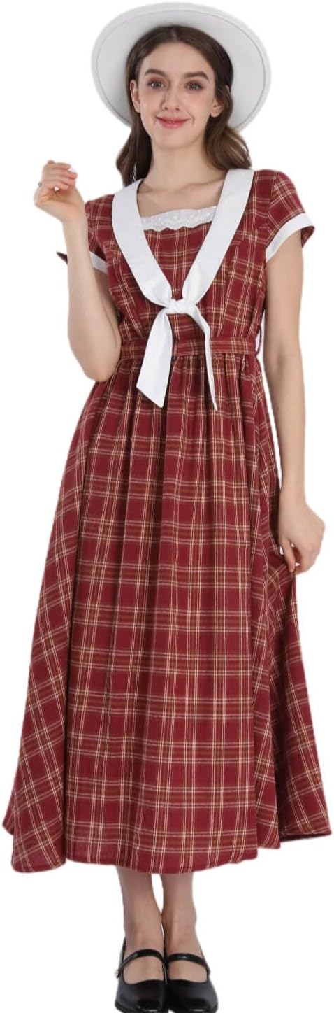 Nuoqi Women 1950s Dresses Vintage Christmas Plaid Dress Cap Sleeve 1950s Retro Outfit - Image 3