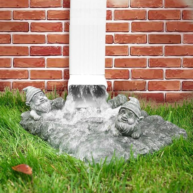 Gnome Splash Block for Gutter Downspout Rain Gutter Guard for Summer Garden Decorative Downspout Extensions for Farmhouse Spout Resin Diverter for Lawn Patio and Yard Outdoor Statue Extender.