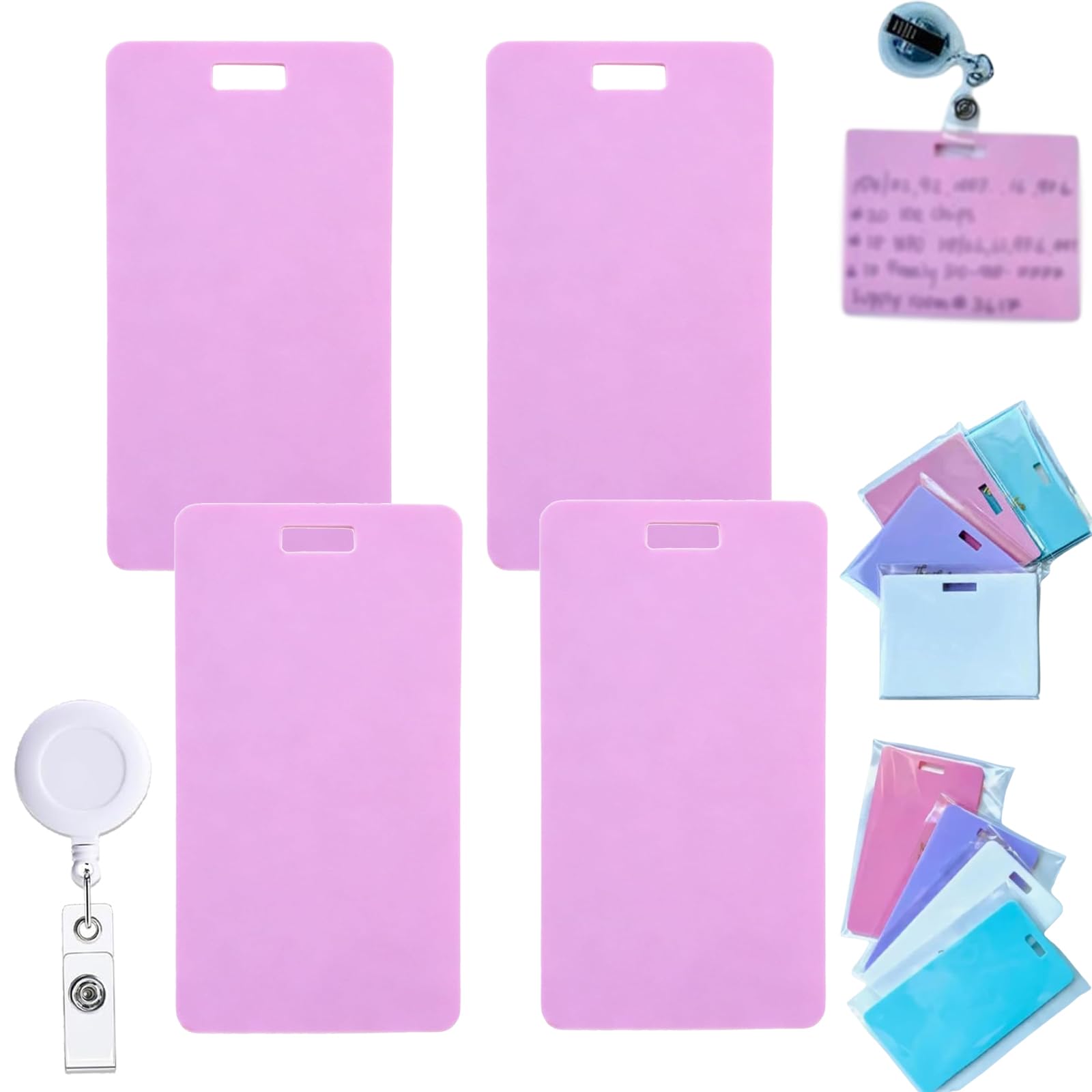 Erasable Badge Note,Mini Erasable Whiteboard for ID Badge,Reusable Silicone Vertical Horizontal Badges Buddy with ID Badges Clip,for Nurses Free (4Pcs-Purple-B#)