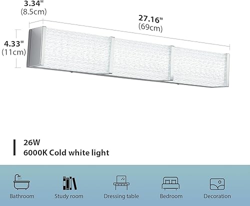 Miniatura 2 de Luces de baño sobre espejo, barra de luz moderna de tocador de 26 W, luz LED regulable, fácil de instalar, lámparas de baño sobre el espejo, luz LED