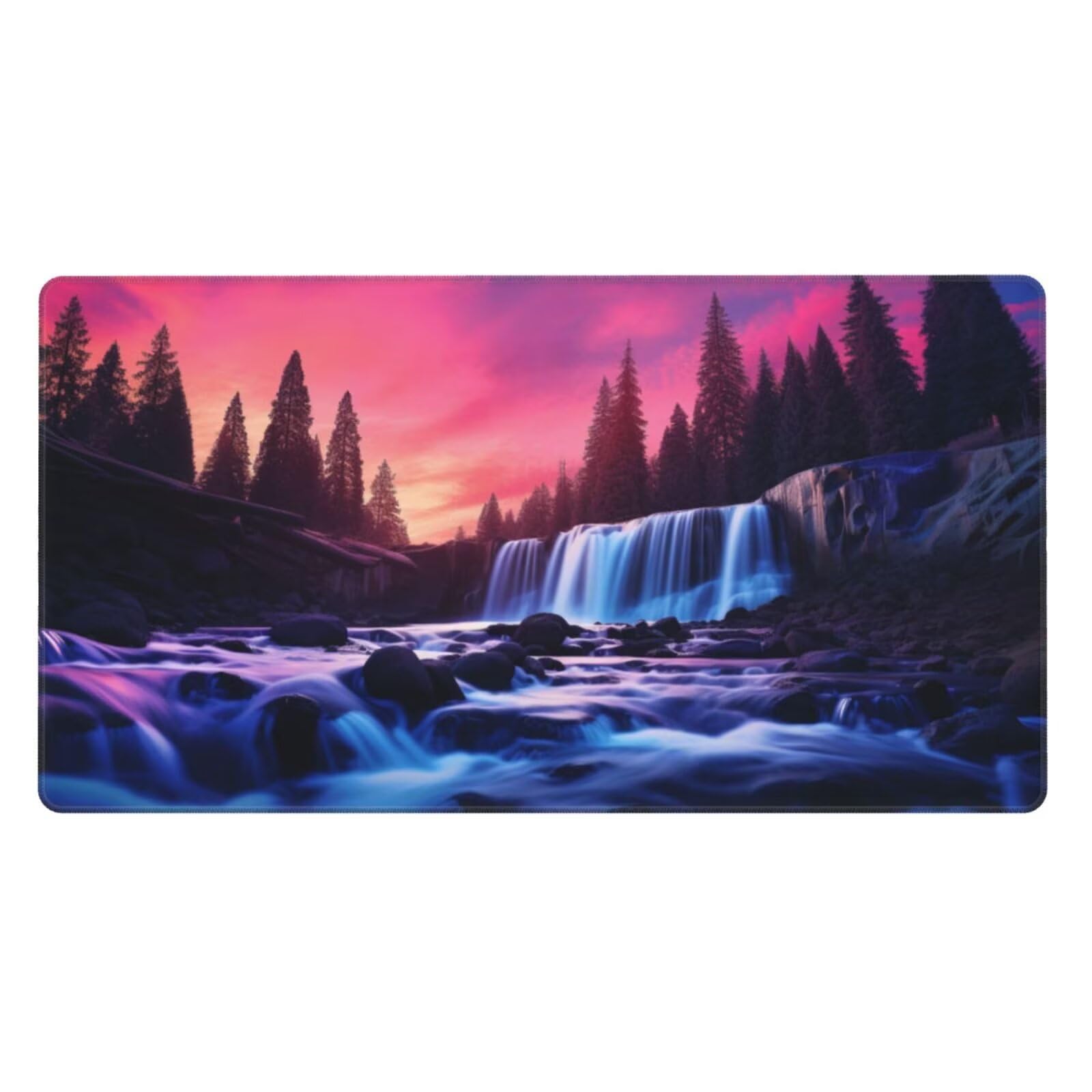 Alfombrilla de Ratón Gaming Grande XXL 1400x600x4mm con Bordes Cosidos, Tela de Micro Tejido, Base Goma Antideslizante y Mouse Pad, para Teclado Jugadores Escritorio, PC, Oficina Cascada Morada Y6750