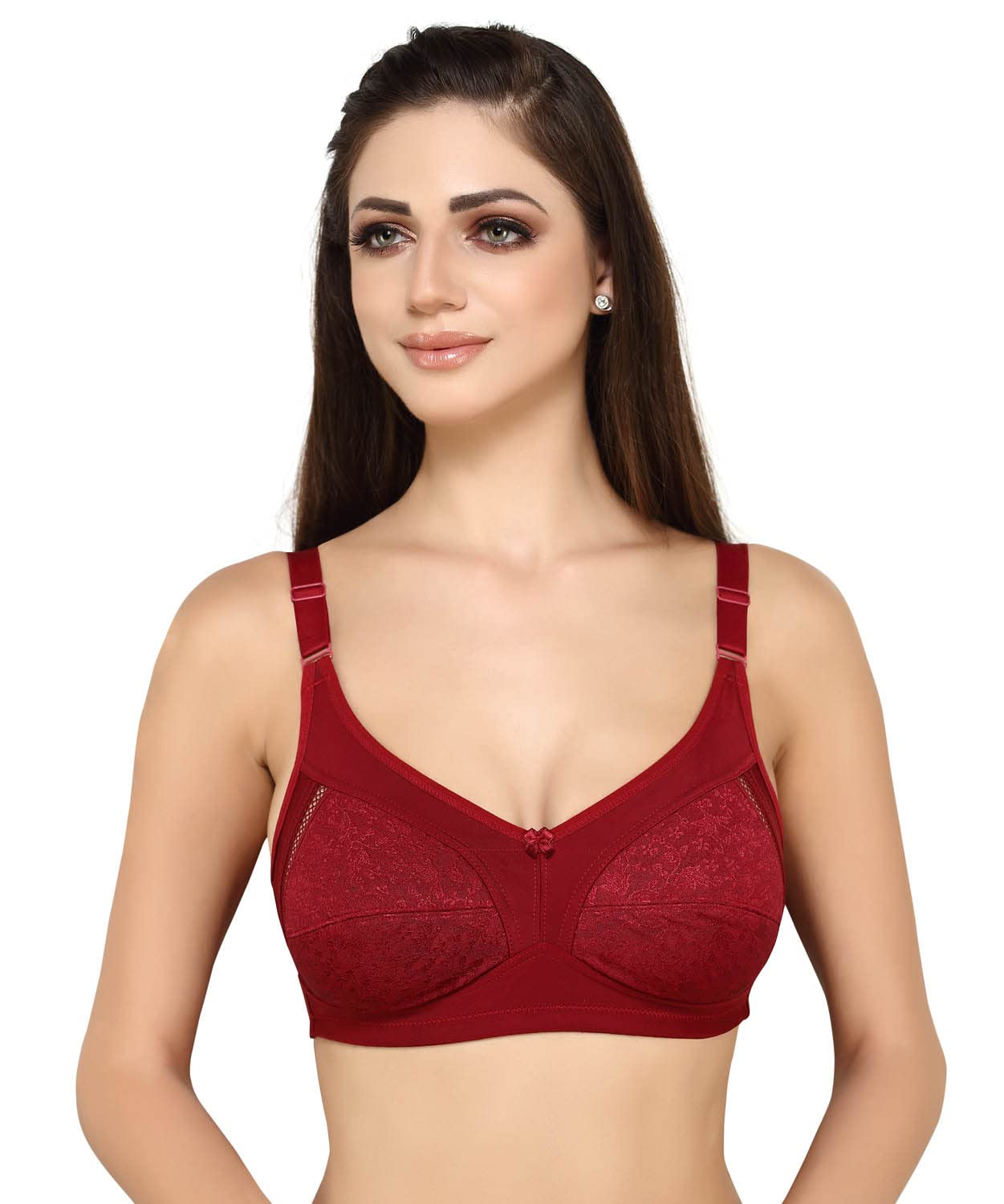 Blue NixieEsme` Minimizer Wirefree Non Padded Bra (D, Maroon, 34)