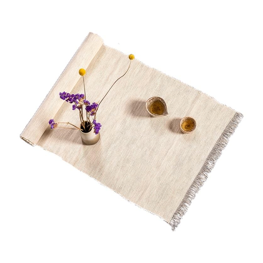 Modern Table Runner, Cotton and Linen Tassel Tea Coffee Table Mat Chinese Zen Tea Rustic Fall Runner for Dining Room(18x55)