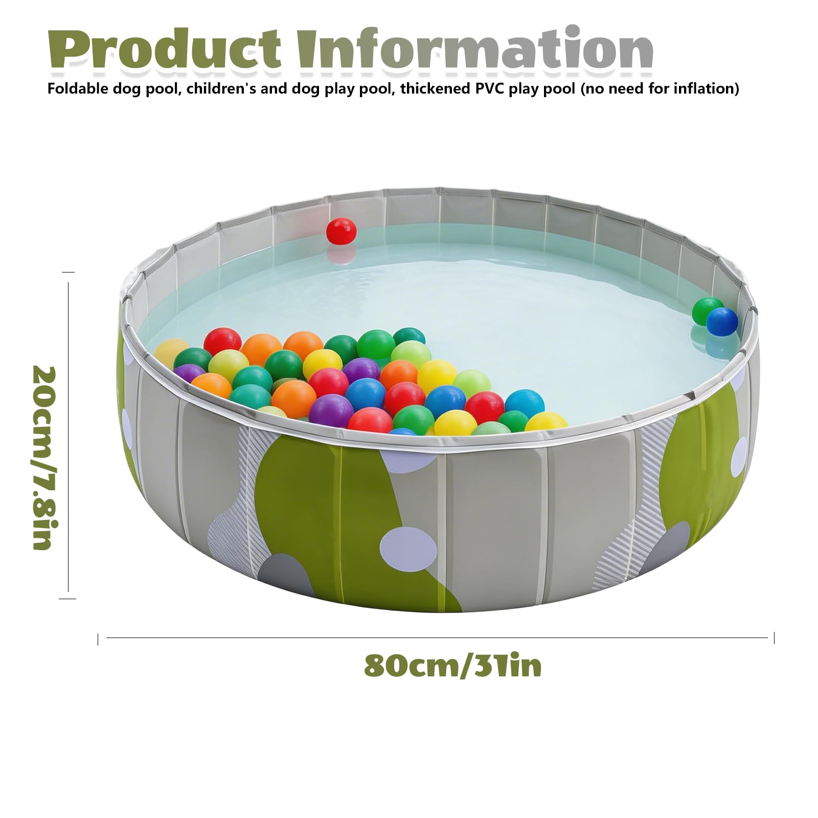 Piscina pieghevole per cani - 80 x 80 x 20 cm - Vasca portatile per cani - PVC spesso - Fondo antiscivolo - Piscina ecologica - Per cani e gatti - Giardino e balcone - Senza gonfiaggio