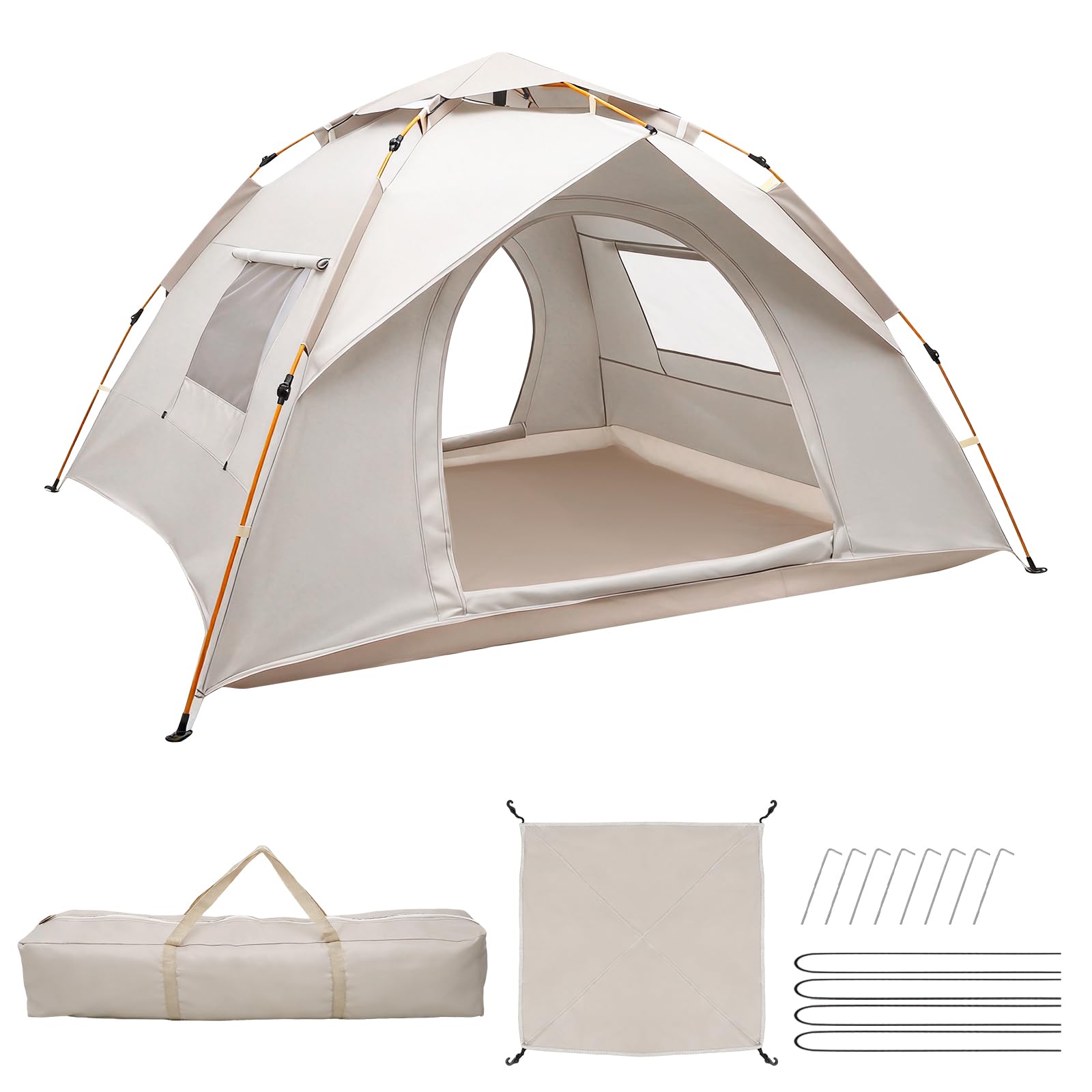 Lishetimig 1-2 Person Camping Tent, Waterproof & Windproof Backpacking Tent with Sun Protection, Easy Setup for Hiking, Festivals, Beach, Trips (Beige)