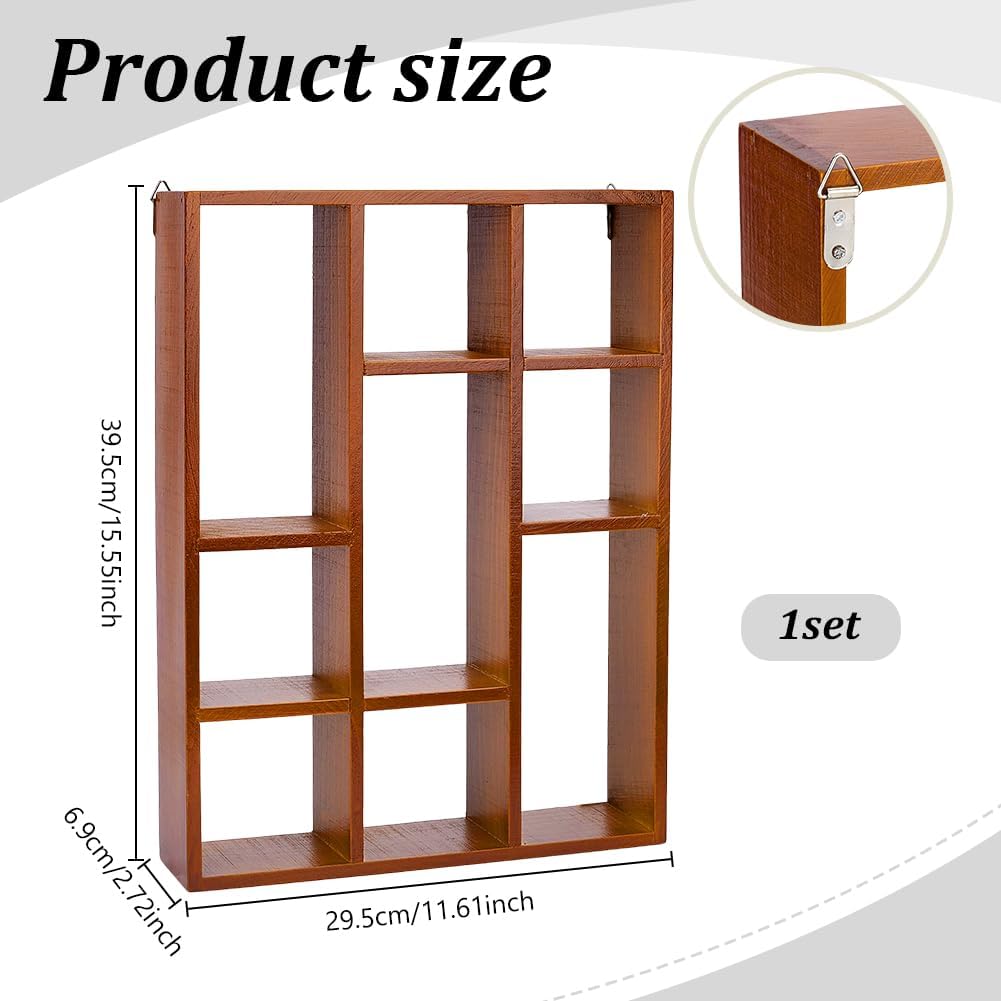 PH PandaHall Wood Shadow Box 11.6x15.5 inch Display Shelf 9 Compartments Wood Hanging Display Floating Shelves Display Organizer for Wall Mounted Home Decor Display Collectibles Trinkets Ornaments