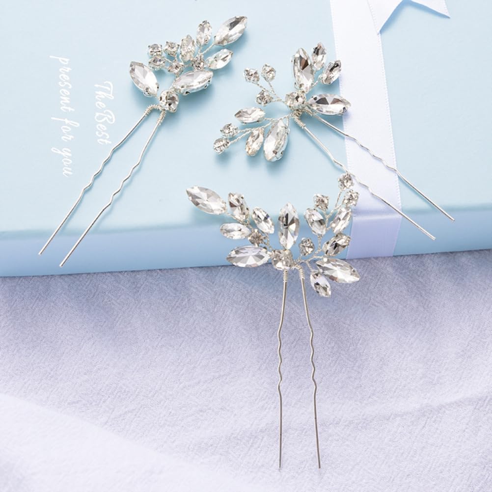 3Pcs Horquillas para el Cabello de Boda Plateadas Pieza de Cristal para Novia Accesorios para el Cabello para Mujeres y niñas