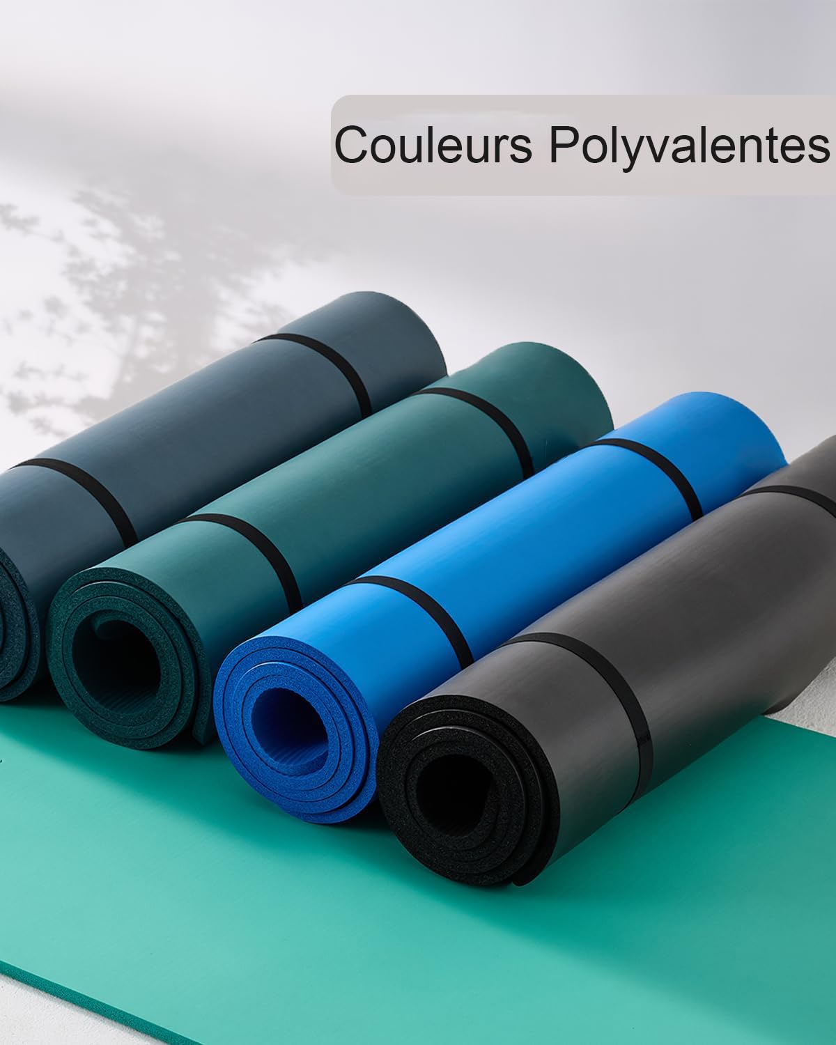 Tapis de gymnastique - 195 x 90 cm - Grand tapis de yoga - 10/15 mm d'épaisseur - Tapis de fitness XL - Avec sangle de transport et sac