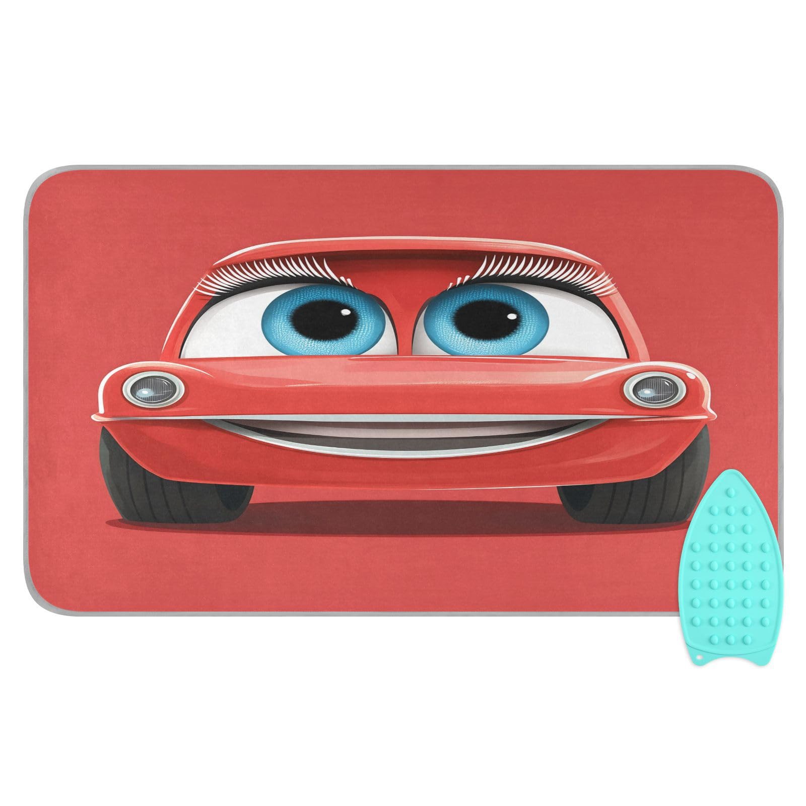 pnyoin Portable Ironing Mat Cute Red Car Travel Ironing Pad with Silicone Iron Rest for Steam Pressing on Tabletop or Bed Heat Resistant Portable Quilting & Travel Blanket