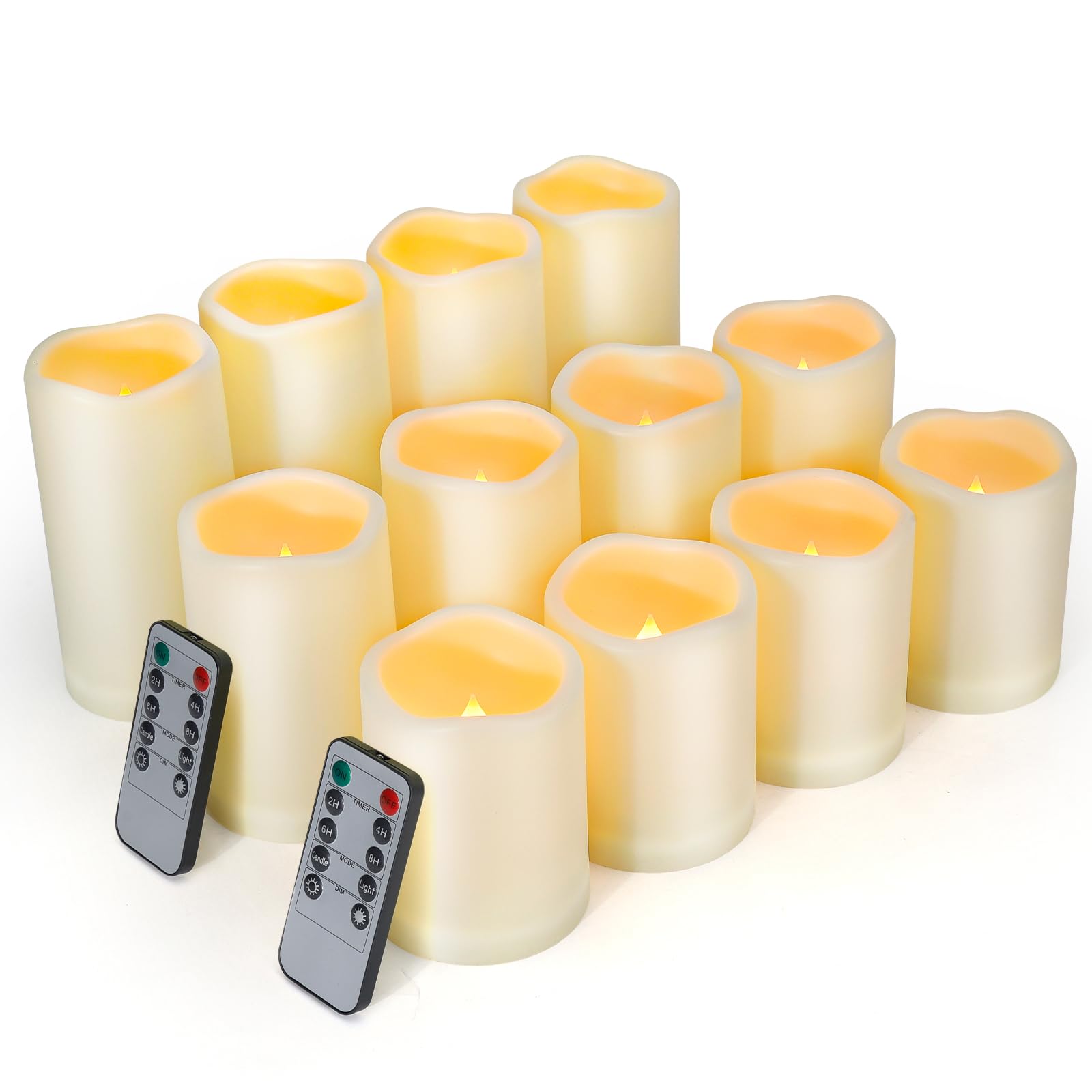 Enido Candele LED Senza Fiamma 9 Pezzi, Impermeabili Per Esterni, Con Telecomando E Timer, Altezze Varie 10-15 Cm, Effetto Fiamma Realistico - 2