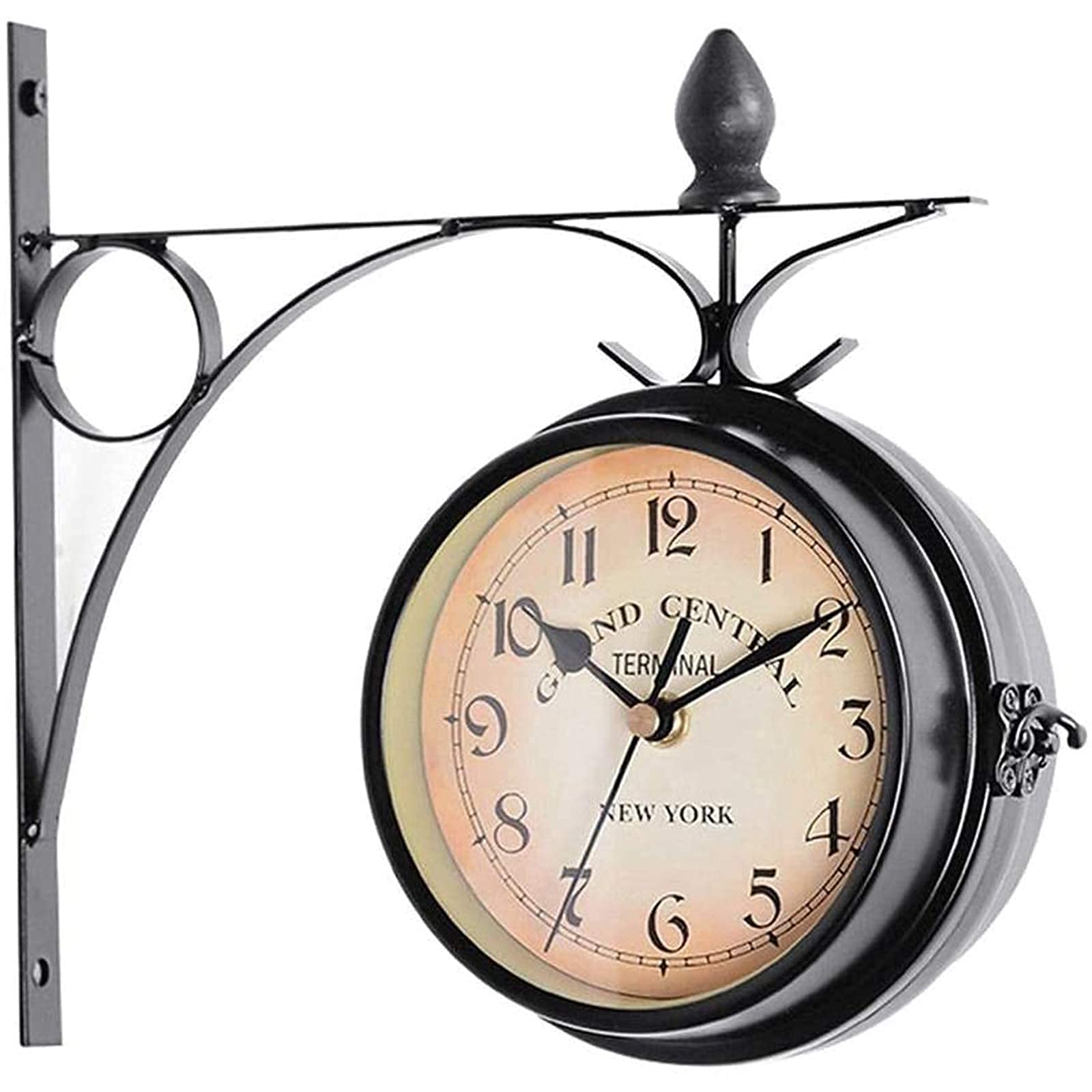 MYUYEE Wall Clock, Outdoor Garden 8 Inch Double Sided Paddington Station Clock Antique-Look Bracket Waterproof Indoor Decoration Outside,White (Black)