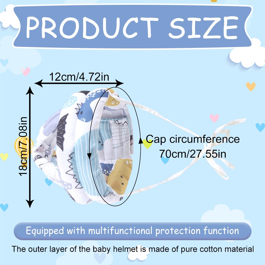 Un protège-tête pour bébé, un casque de protection et antichoc pour bébé, un casque antichute pour bébé, en coton ajustable et respirant.un chapeau de protection pour enfant,