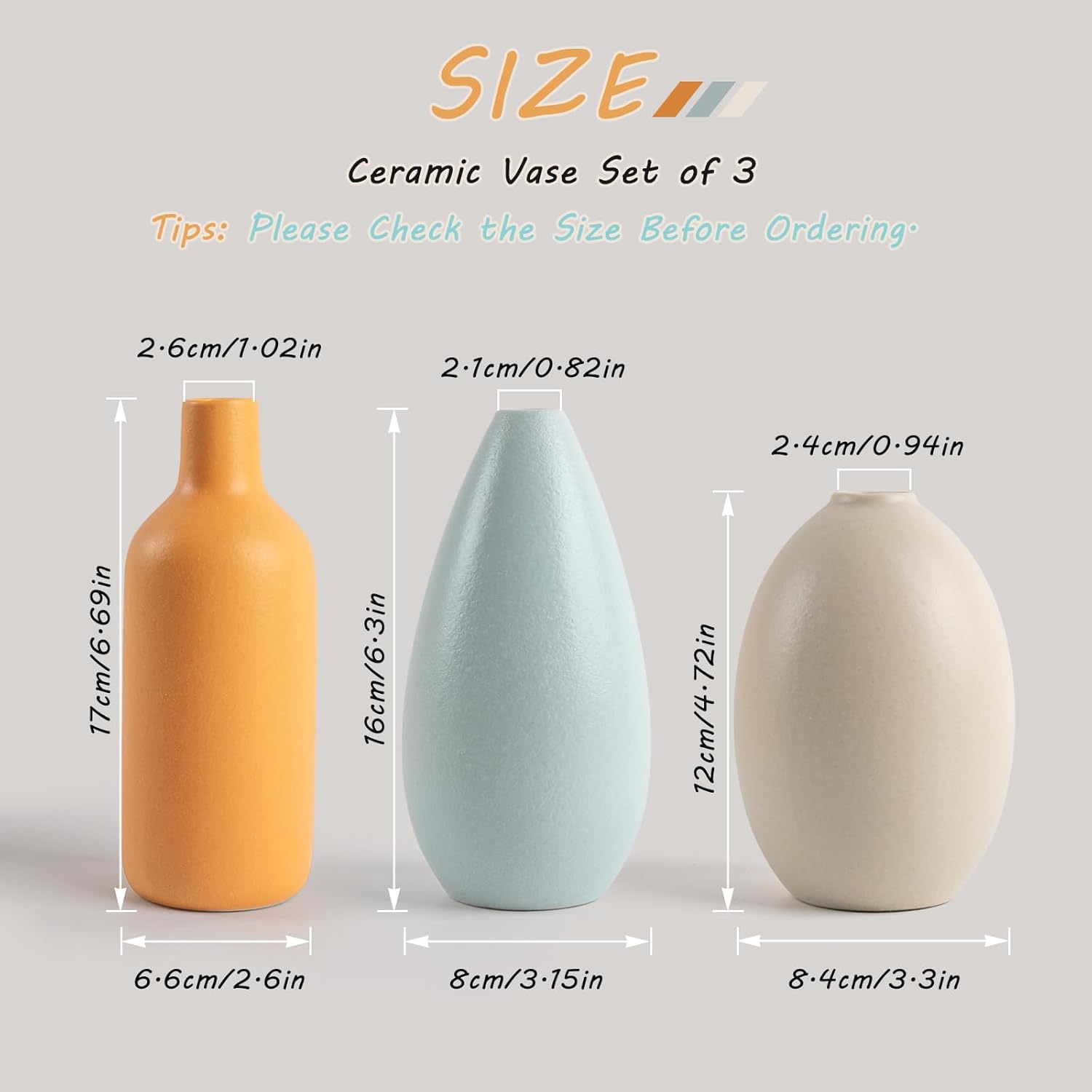 Flower Ceramic Vase for Home Decor, Minimalist Decorative Vases Set, Bedroom Decor, Living Room Table, Office Decoration, Boho Decor - Multicolor