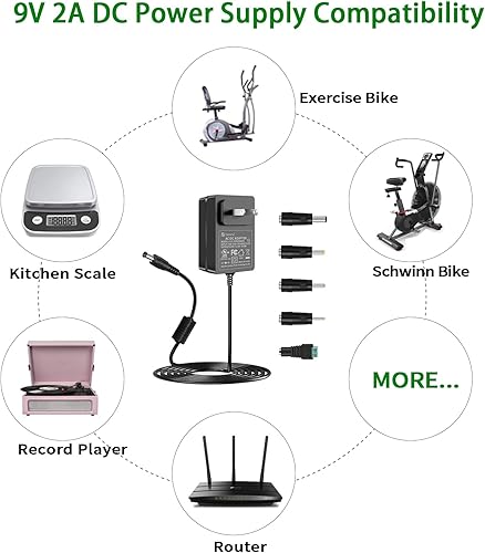 Miniatura 5 de Gonine - Cable de alimentación de 9 V 2 A, 110-240 Vac 50-60 Hz, conector de 9 voltios, adaptador de CA de 18 W, para dispositivos de alimentación
