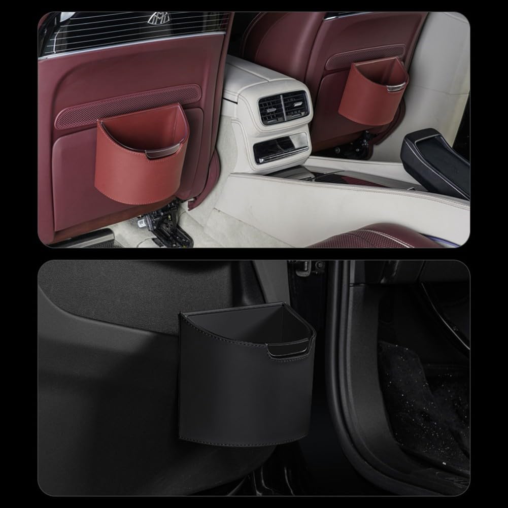 FUBESK Poubelle de voiture avec doublure imperméable amovible, double couche en ABS et cuir, bac de rangement compact pour porte de voiture ou siège avant, noir
