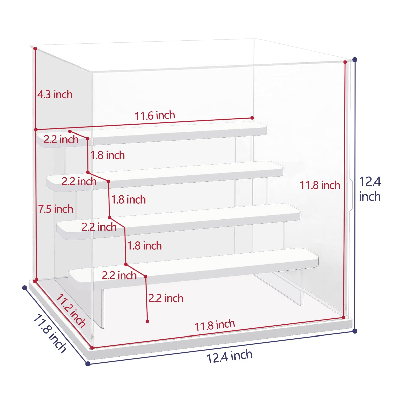 Choowin 5-stöckige transparente Acryl-Vitrine für Sammlerstücke, Minifiguren, Pop Mart, Labubu, Sonny Angel, Smiski – Montieren Sie staubdichte Acryl-Vitrine mit Tür, Ständer (weiße Basisstufe)