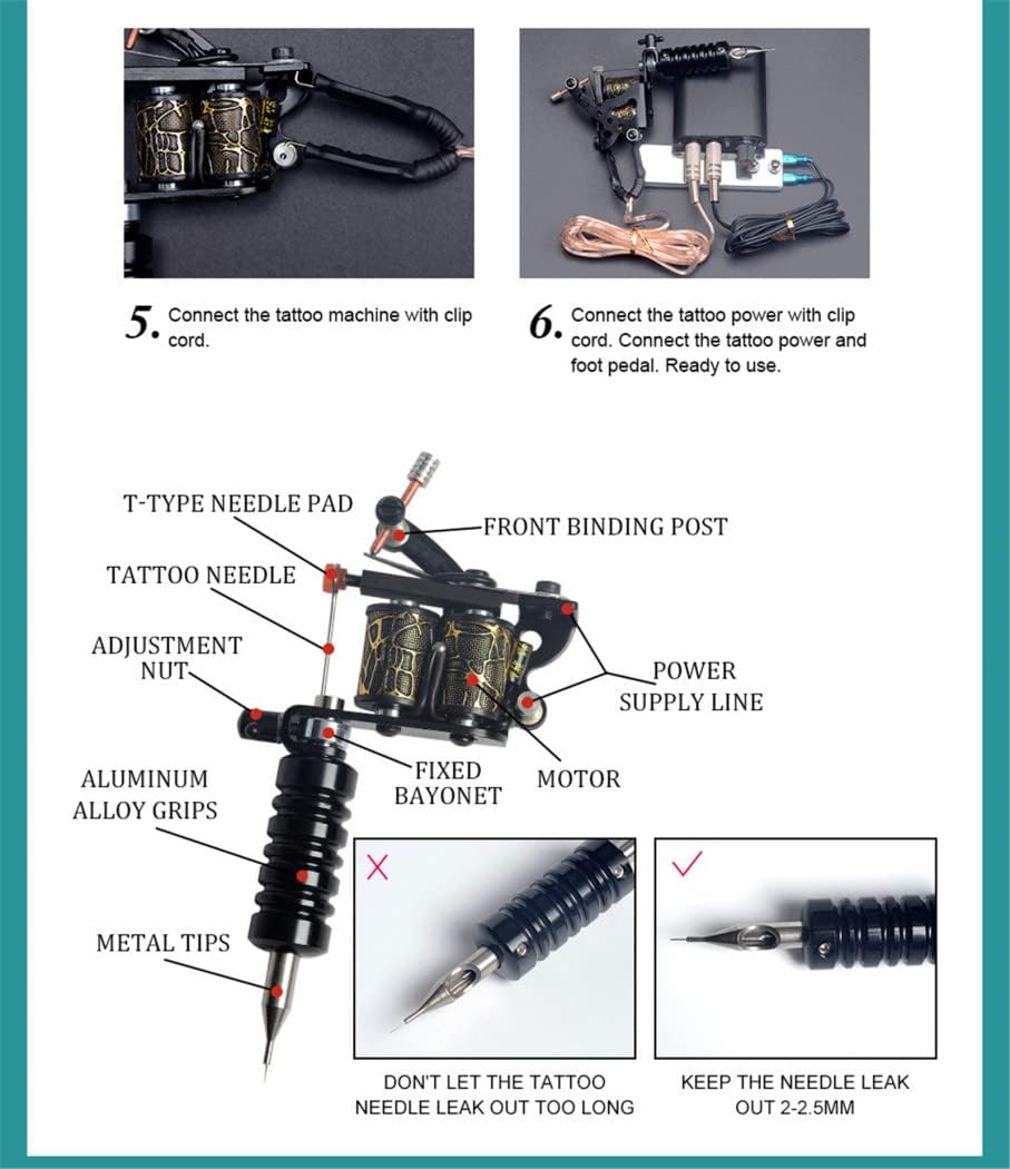 Tattoo Kit Complete Tattoo Machine Set Black Power Supply Pigment Tattoo Needles Tattoo Accessories Lip Filler