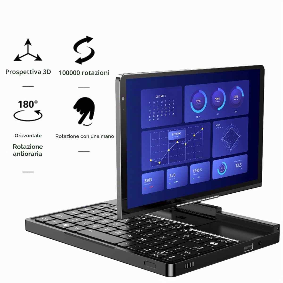 GPD Pocket 4 Mini Laptop 8.8" 2.5K 144Hz Touchscreen con AMD Ryzen AI 9 HX 370 (32GB LPDDR5X | 2TB SSD) Wi-Fi 6E, Bluetooth 5.3, PC palmare modulare AI, per giocatori/sviluppatori/professionisti