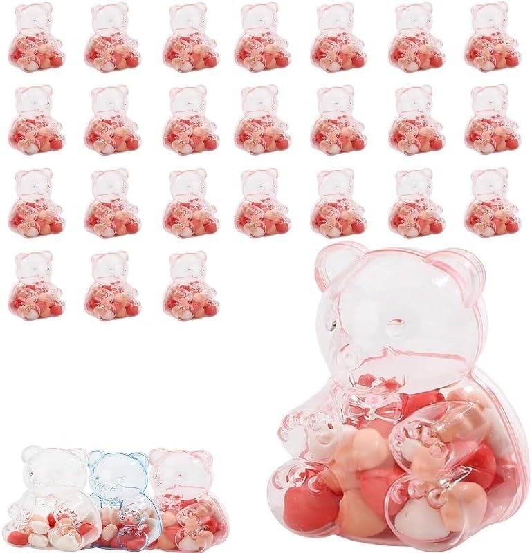 12/24/36 Pcs 6.5 Oz Large Clear Plastic Container Teddy Bear For Valentine's Day, Bear Shaped Candy Boxes, Creative Bears Shaped for Valentine's Day, Gifts & Party Decor
