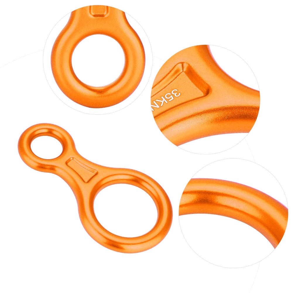 MAGT Anneau d'escalade 8, descendeur de Corde Haute résistance 35KN en Alliage d'aluminium Figure 8 descendeur de Corde Anneau de Descente d'escalade Durable pour l'escalade(Orange)