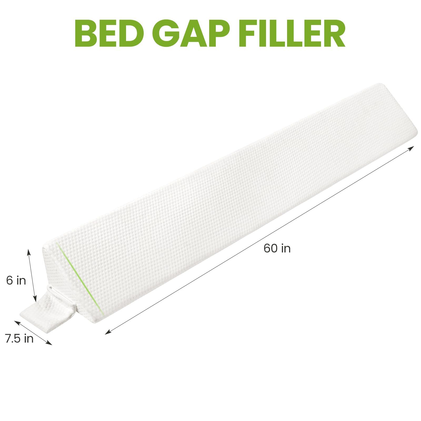 Gorilla Gadgets Queen Size Bed Wedge Pillow/Headboard Pillow/Mattress Wedge, Gap Filler to Close The Gap (0-6"), Washable Cover, Stop Losing Pillows & Phones (White, 60x8x6 inch)