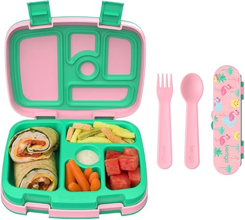 Bentgo Kids Prints - Lonchera infantil de 5 compartimentos estilo Bento, con utensilios de plástico reutilizables (tropical)