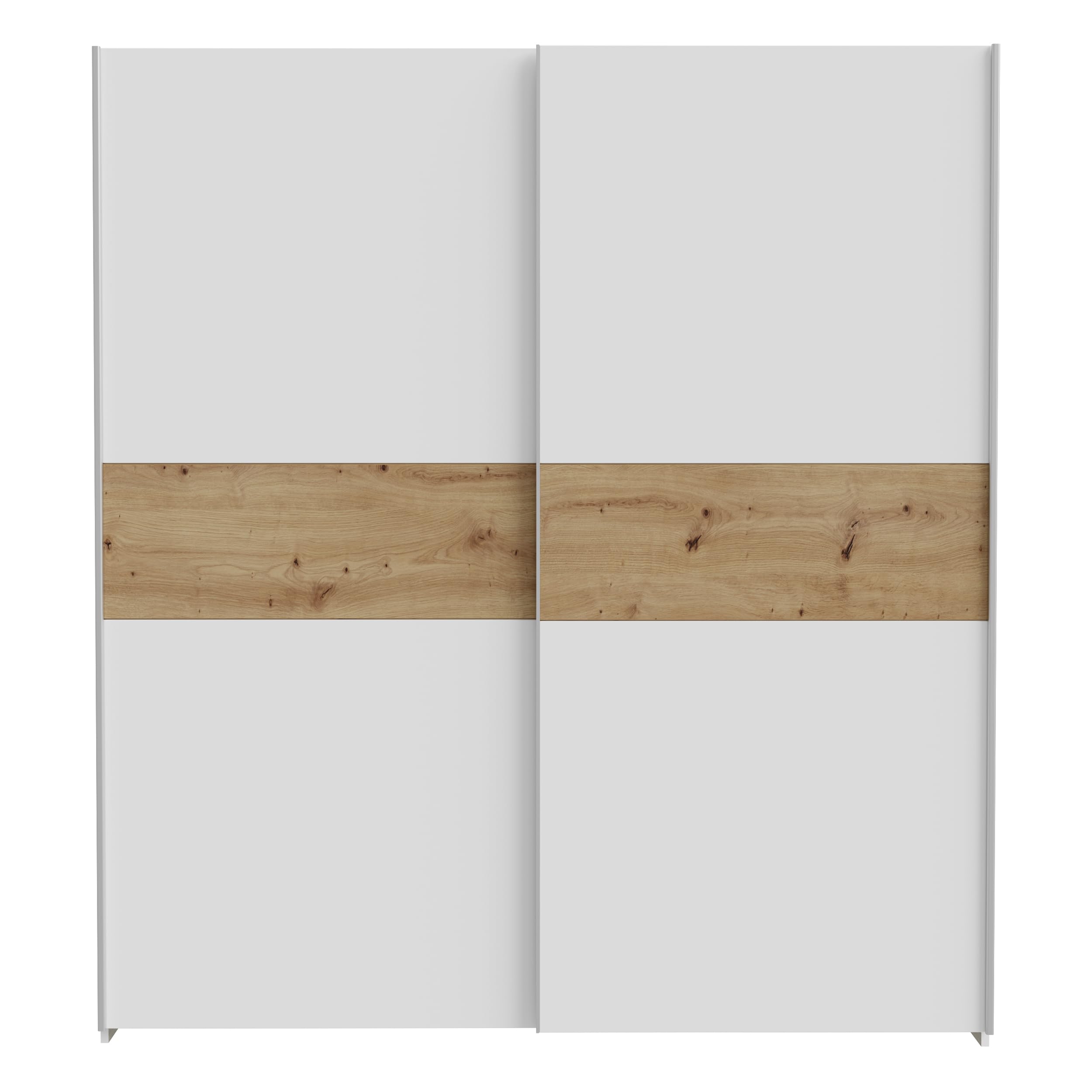 Forte URBANLINE Kleiderschrank 170, moderner Schwebetürenschrank, 2-türig, Schlafzimmer, Holzwerkstoff, Weiß mit Artisan Eiche Holzdekor, 170,3 cm breit x 190,5 cm hoch x 61,2 cm tief