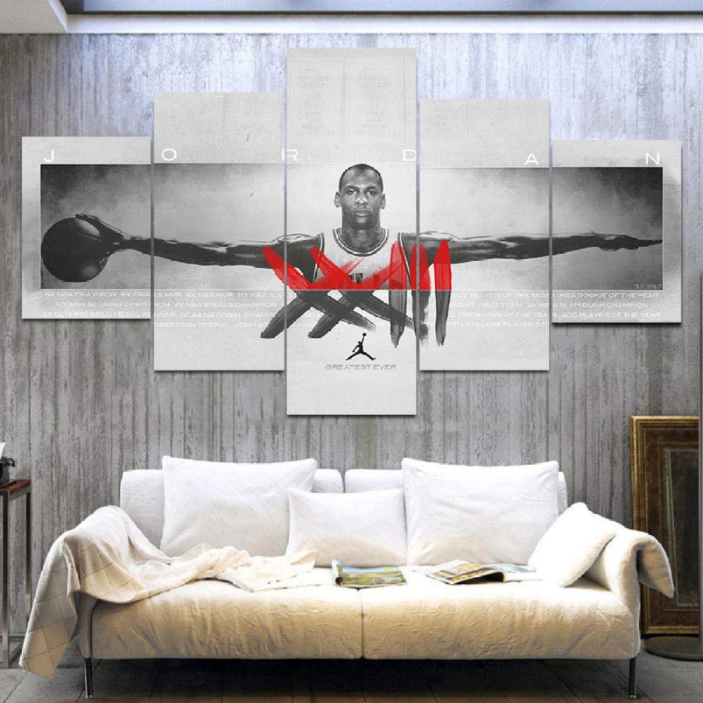 QQYYYT Michael Jordan Poster Modular Picture Art HD Prints 5 Canvas Paintings Children Boys Bedroom Jordan Poster Wall Decoration