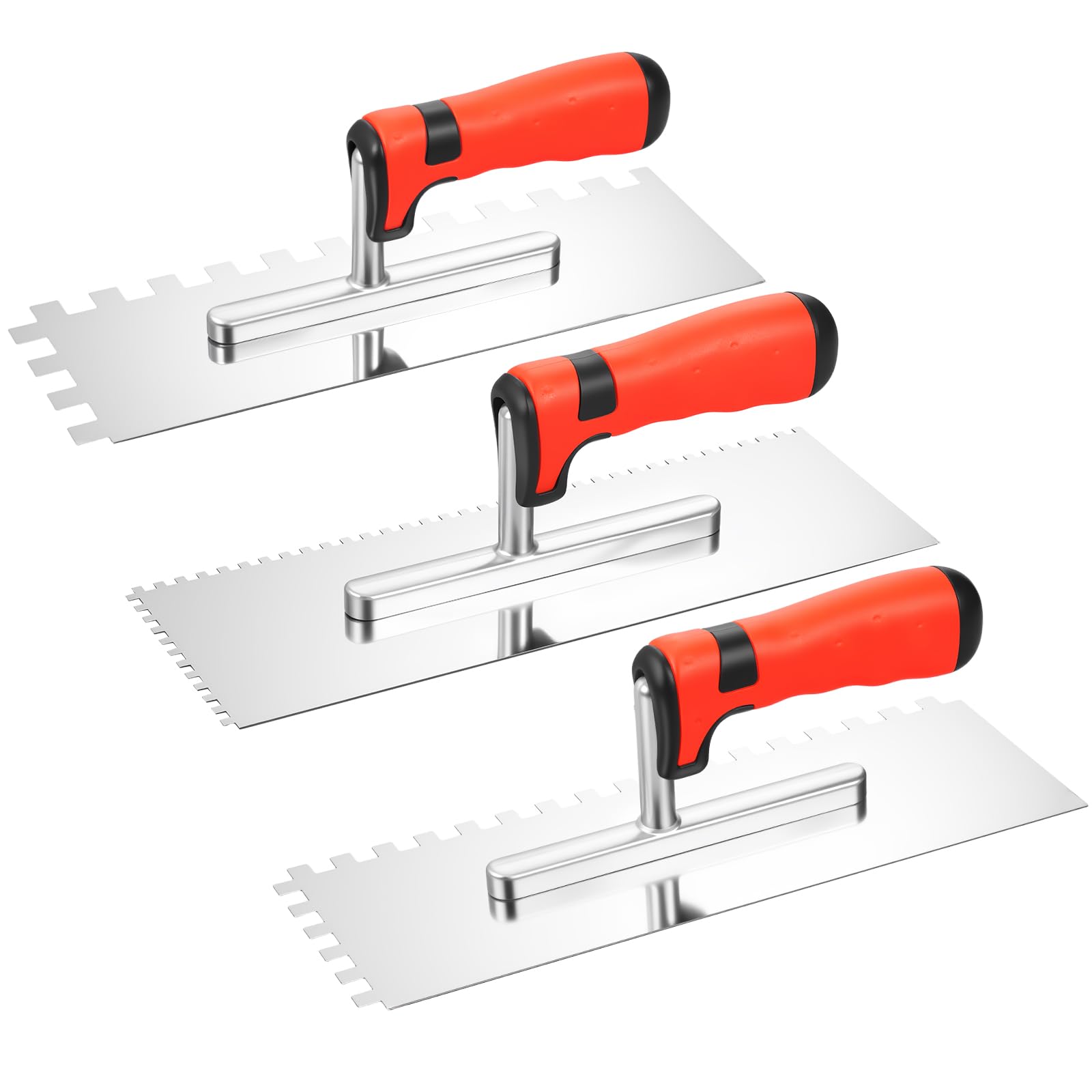 Juego de 3 paletas dentadas 4 x 4, 8 x 8, 12 x 12 mm, de acero inoxidable, espátula dentada, espátula para azulejos con mango suave, paleta de alisado de dientes para colocar azulejos, nivelación de
