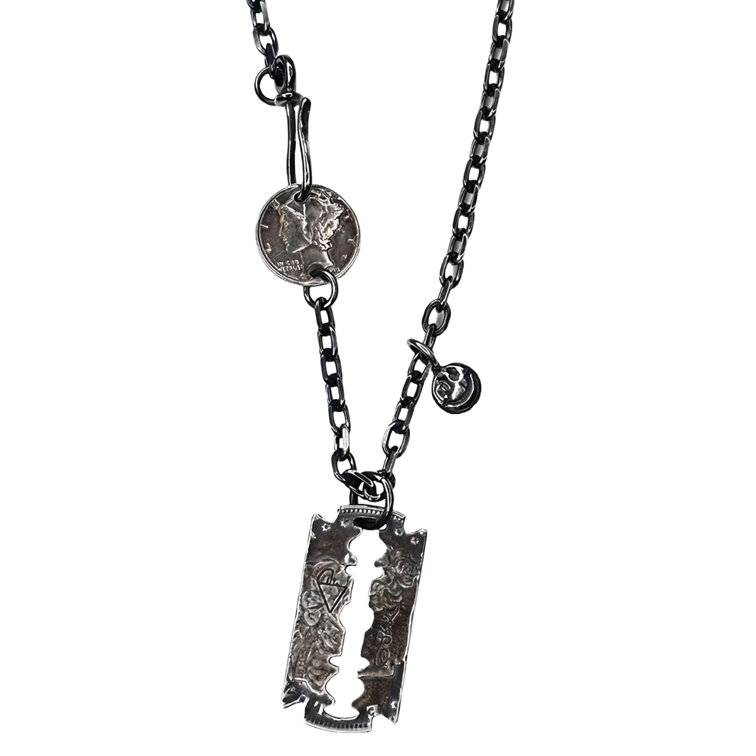Collier pendentif lame en argent sterling fait à la main pour homme avec chaîne retro 65cm