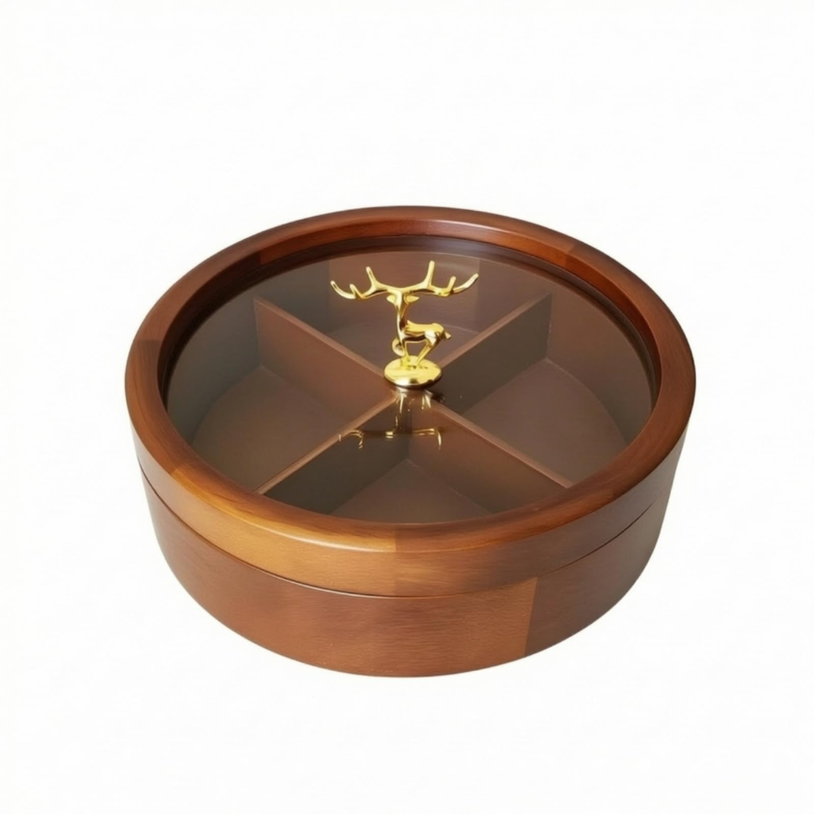 Colcolo Scatola Rotonda in Legno con Coperchio Trasparente Dorata Vassoio Diviso Contenitore Leccornie Multi Scomparto Legno, style to 1
