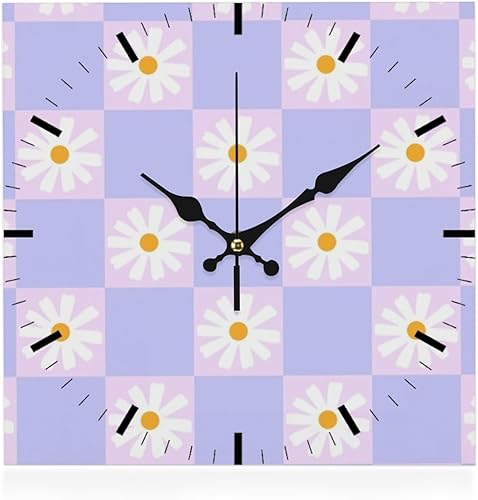 Retro Checkered Purple Flower Small Wall Clock Clocks for Bedroom Battery Operated Wall Clock Silent Clocks Battery Operated Relojes De Pared for