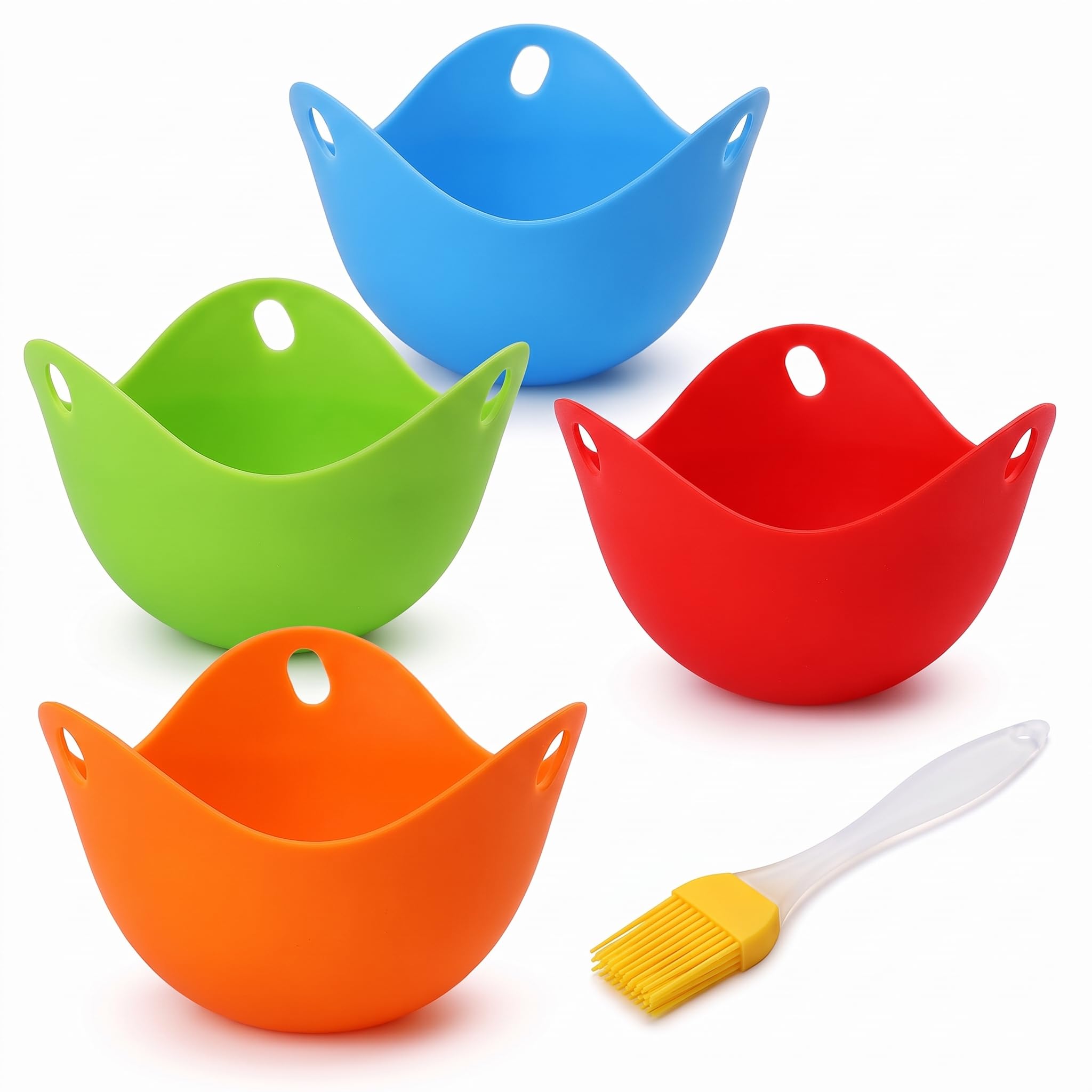 4 Pcs Poached Egg Moulds,Egg Poacher Cups with Oil Brush,Reusable Poached Egg Maker,Silicone Eggs Poachers,Non-Stick Eggs Poaching Cup,Poachers Cooking Accessories for Air Fryer,Microwave,Stovetop