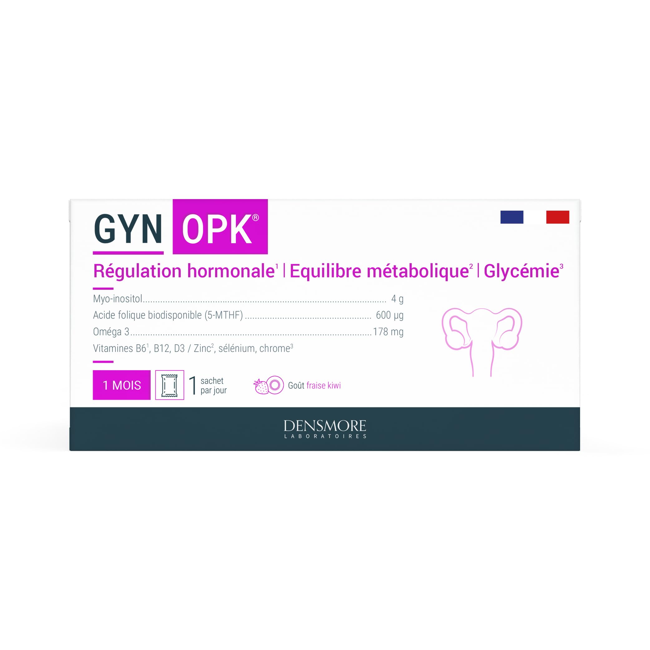 Densmore - GYN'OPK - Régulation hormonale et Glycémie - SOPK - Omega 3, Myo inositol, Acide folique, Zinc et Chrome - Complément alimentaire - 30 sachets - 1 mois