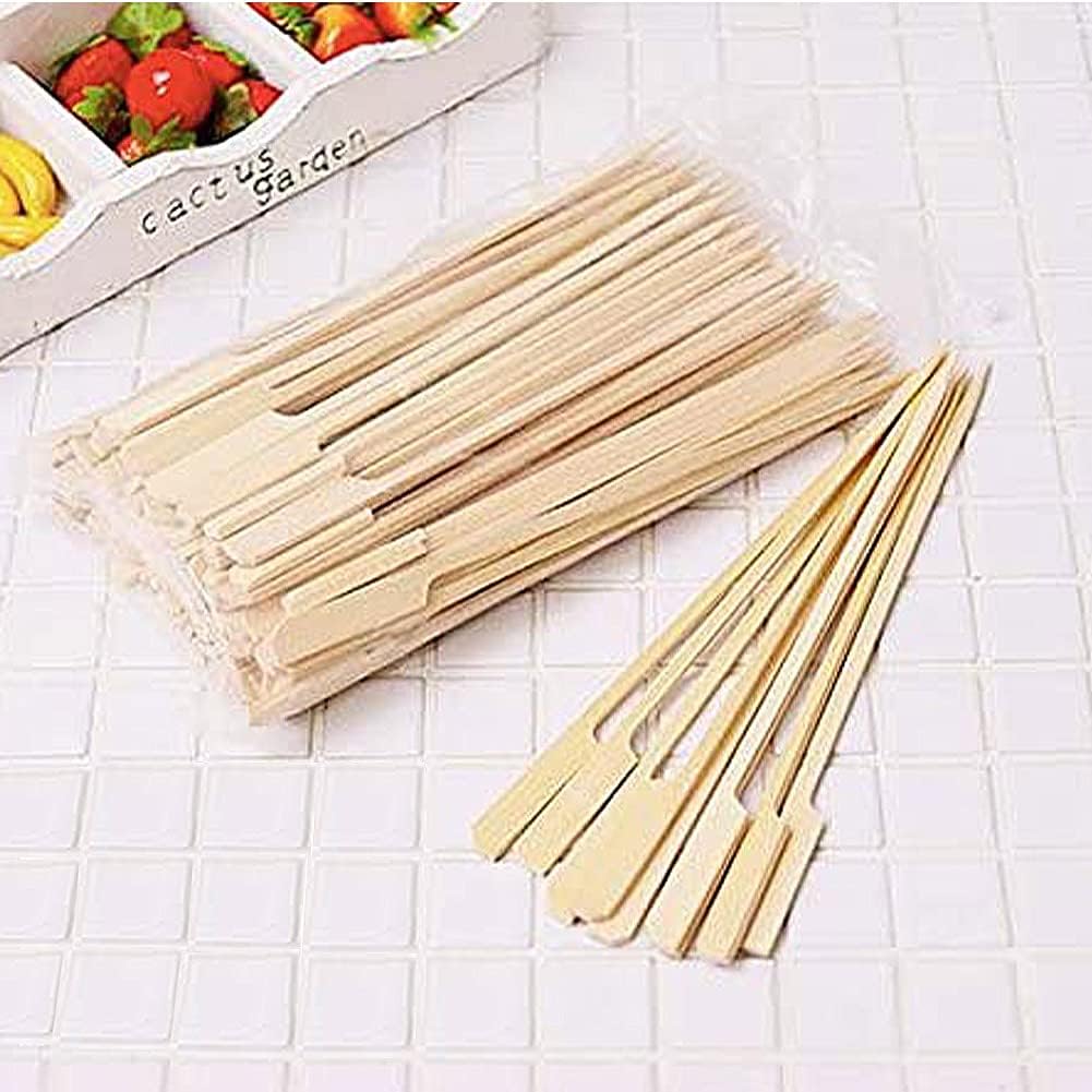 DELIGHTBOX 6 Inch Bamboo Paddle Picks BBQ Grill Food Sticks, 100 PCS Wide Flat Paddle Wood Picks Square Skewers Food Appetizer Toothpicks for Cocktail, Appetizers, Fruit Kabobs, Sandwich, Snacks