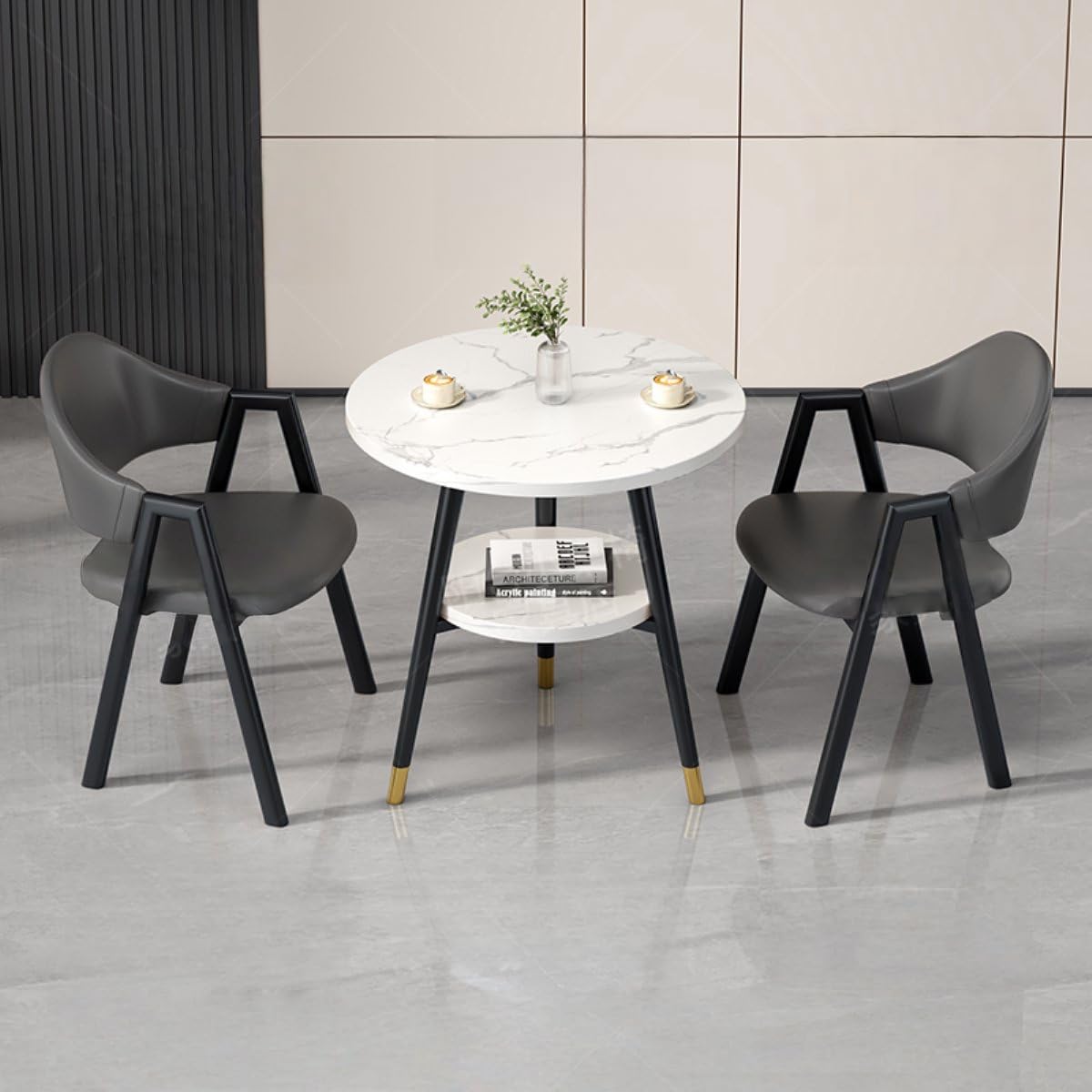 Round Reception Desk and Chair Set, Office Conference Table &amp; Chairs, Business Coffee Dining Table Set for Small Space Reception Room, Lounge, Conference Room