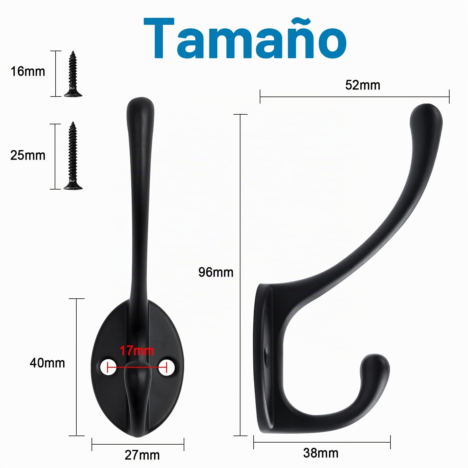 JatilEr 12 Piezas Percha Pared Ganchos Metal Colgadores Pared Dobles Ganchos Colgar Ropa Negro