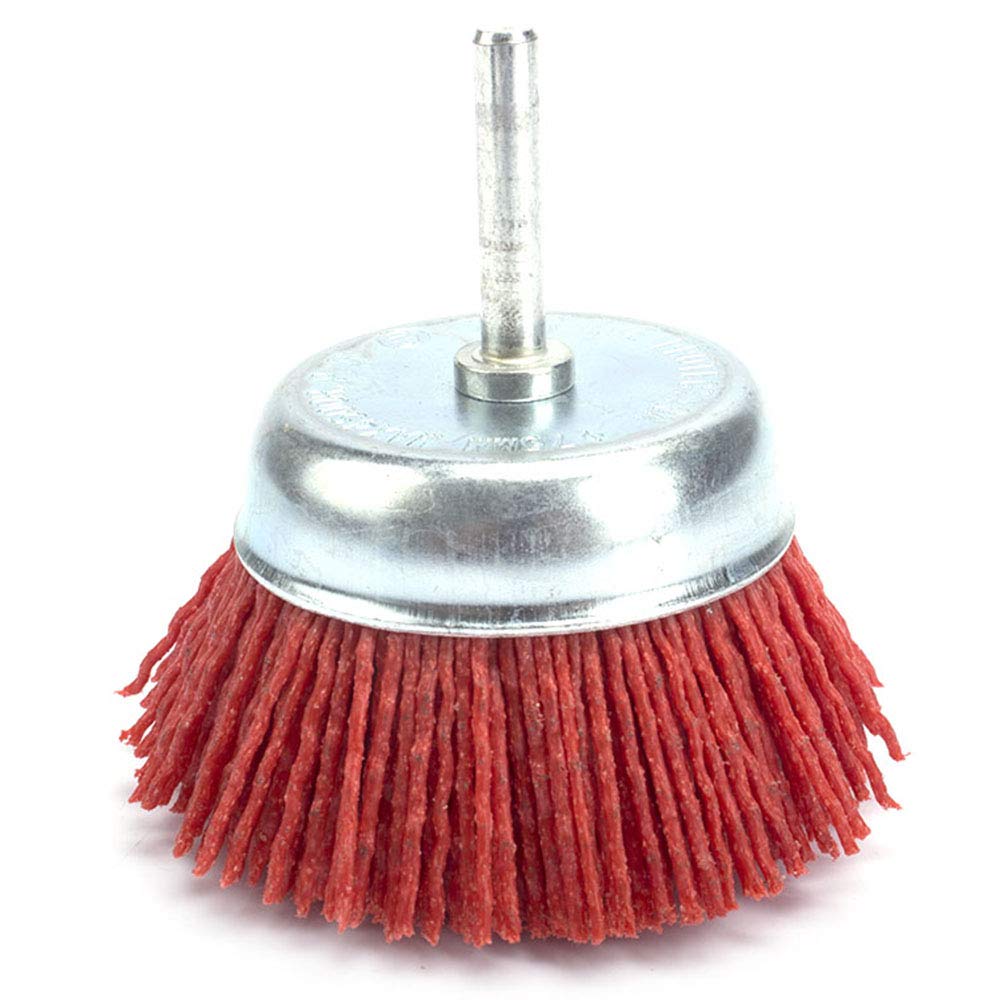 3inch（75mm）Nylon Abrasive Cup Brush with 1/4" Shank Red Grit 80 for Removing Paint