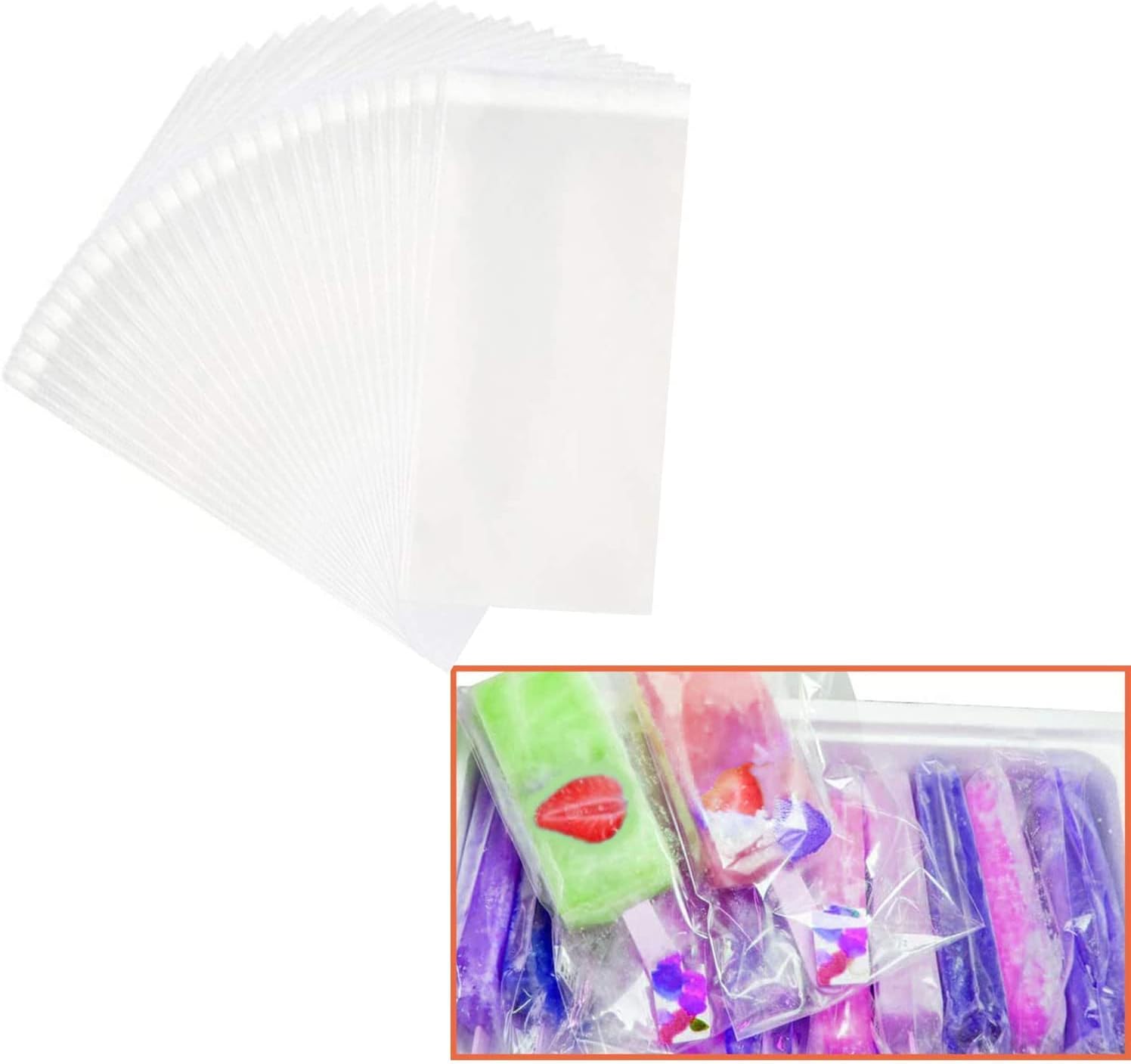 200 Pcs Wooden Popsicle Sticks Ice Pop Sticks and 200 Pcs Clear Popsicle Bags Plastic DIY Making Ice Cream Set for DIY Making Ice Cream Supplies for Family Party, Birthday Party