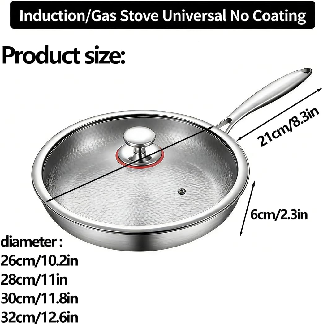 Titanium Pans for Cooking, 12 Inch Non Stick Titanium Frying Pan with Lid, No Coating Titanium Pro Pan, Extreme Heat-Resistant, Suitable for Induction Cooktops and Dishwashers (diameter 12.6in)