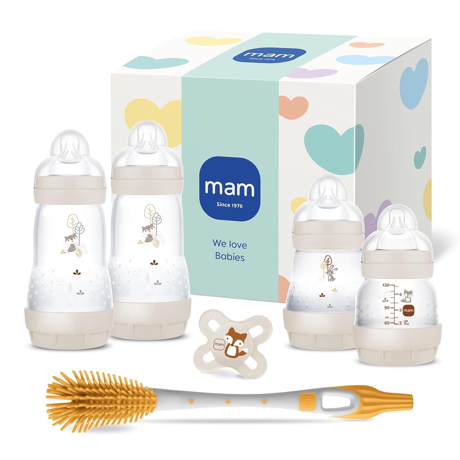 MAM Easy Start - Juego de biberones anticólicos para recién nacidos con tetinas SkinSoft tamaño 0 y 1, mini chupete 0 MAM 2 meses