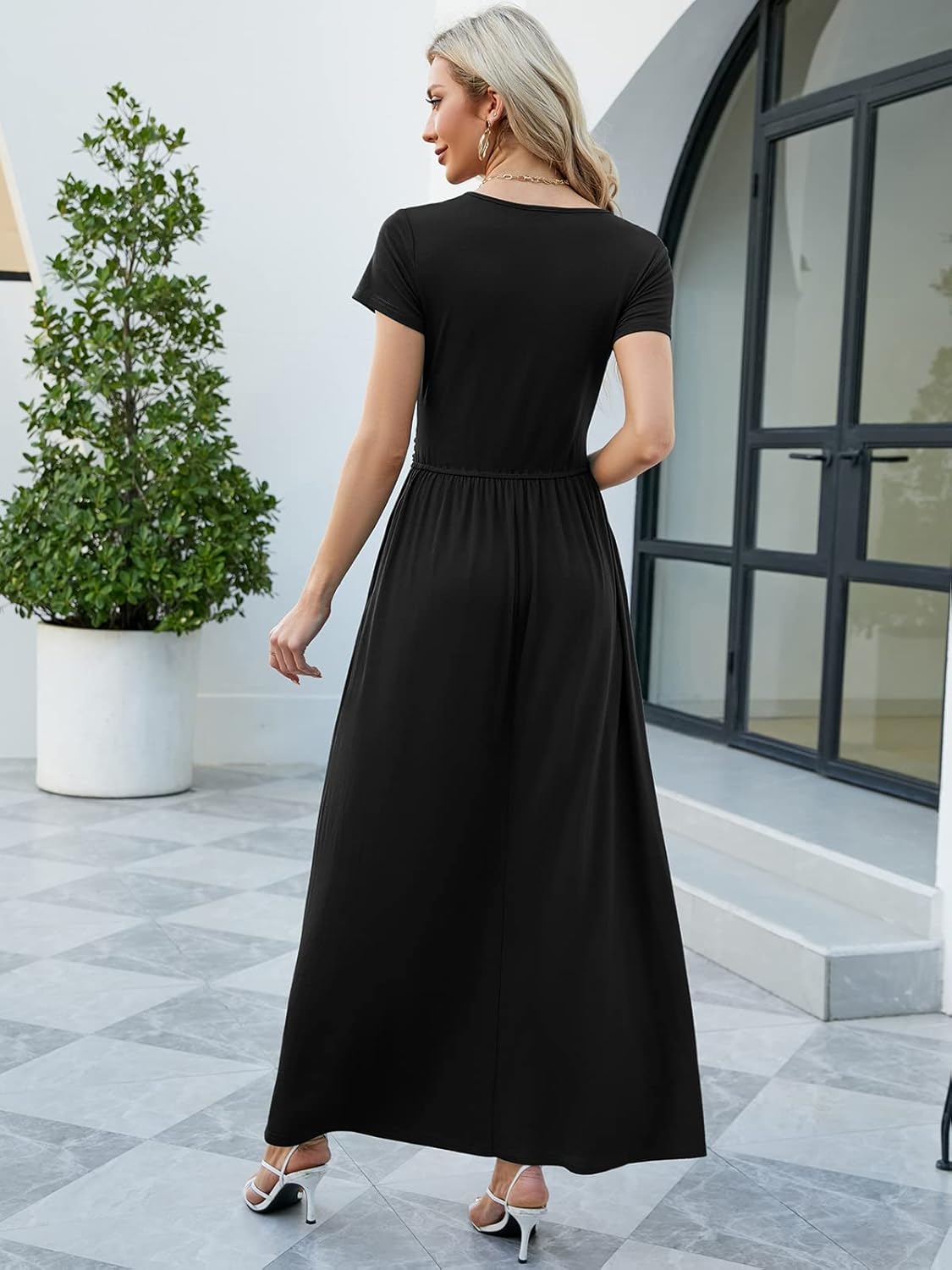 ANRILITA Maxi Dress for Women 2026 Wrap V Neck Short Sleeve Empire Waist Summer Casual Elegant Flowy Long Dresses with Pocket - Image 6