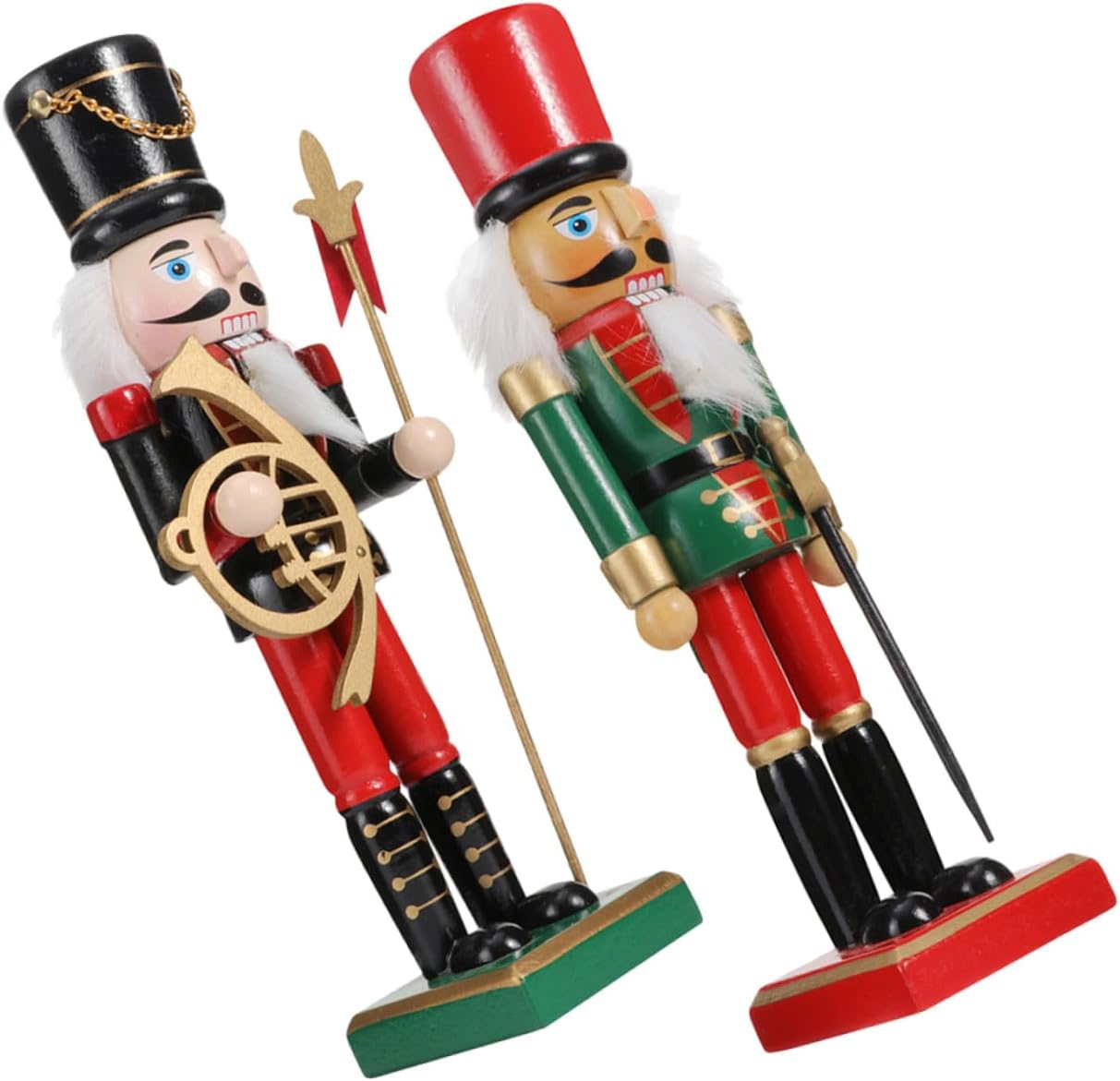 2pcs Christmas Nutcracker Figurines Wood Ornament Black and Green Xmas Decorations for Home and Table Seasonal Holiday Display