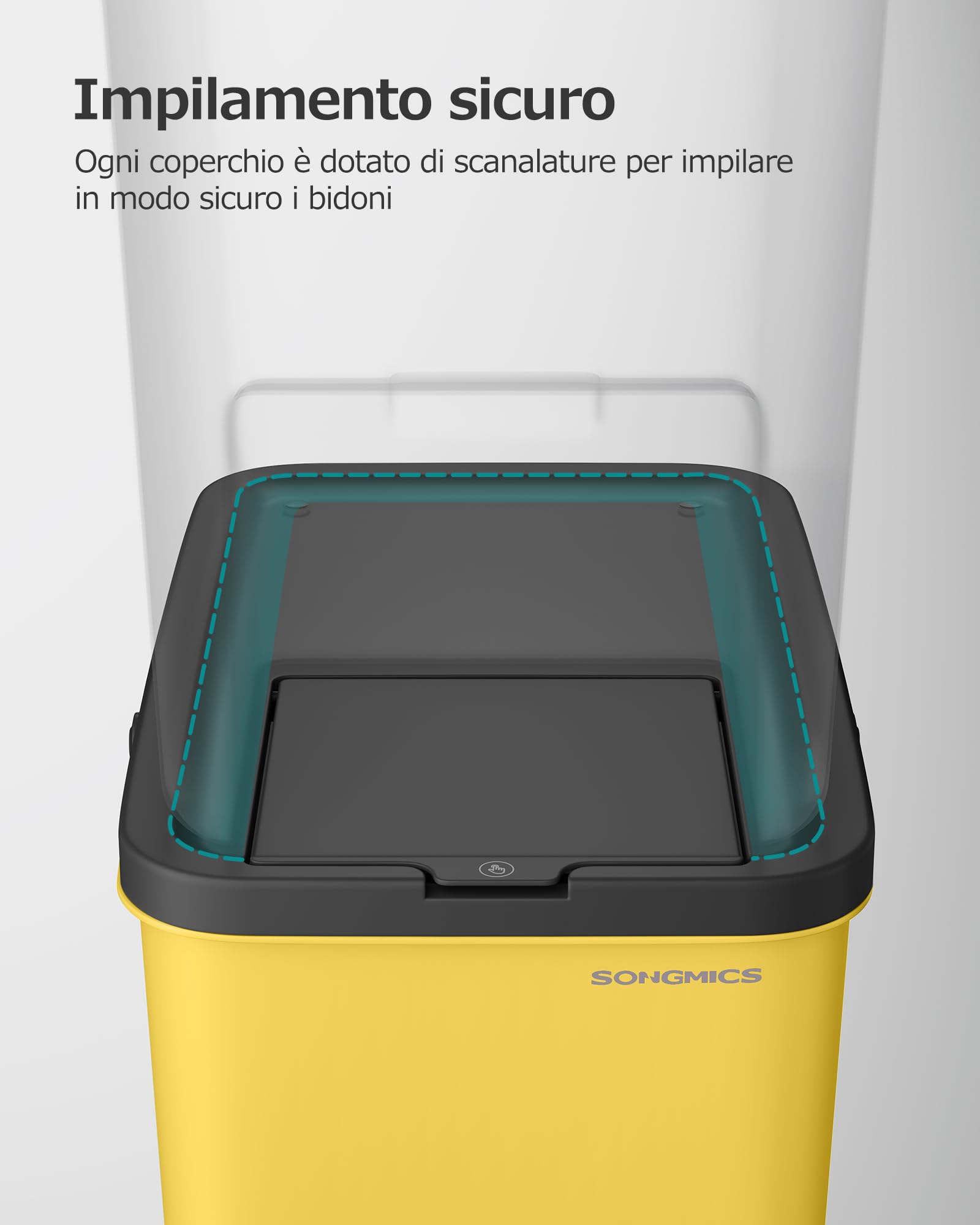 SONGMICS Cestino da Cucina Raccolta Differenziata, Set di 4 Pattumiere Impilabili 20L, Smaltimento Rifiuti, Coperchi a Pressione, Adesivi, Contenitori, Giallo, Blu, Beige e Verde LTB760Q01